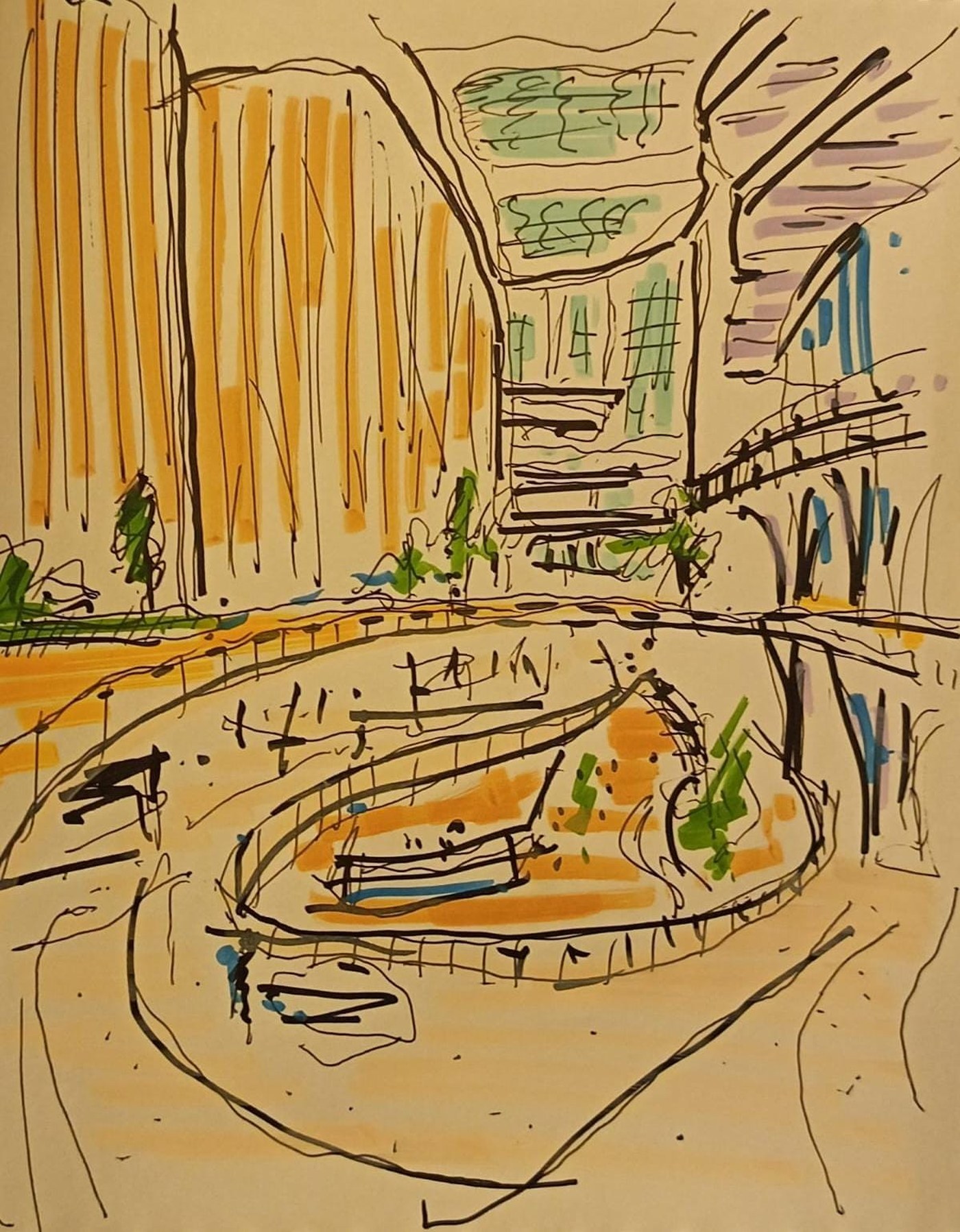 Croquis conceptual de espacio público, estudio Gianotti Arquitectos